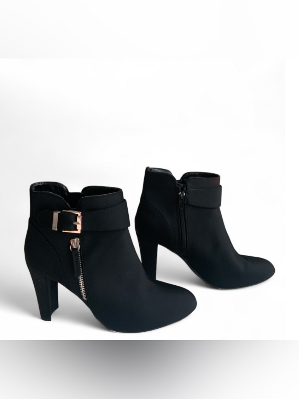 Unisa Black Ankle Booties with Gold Buckle